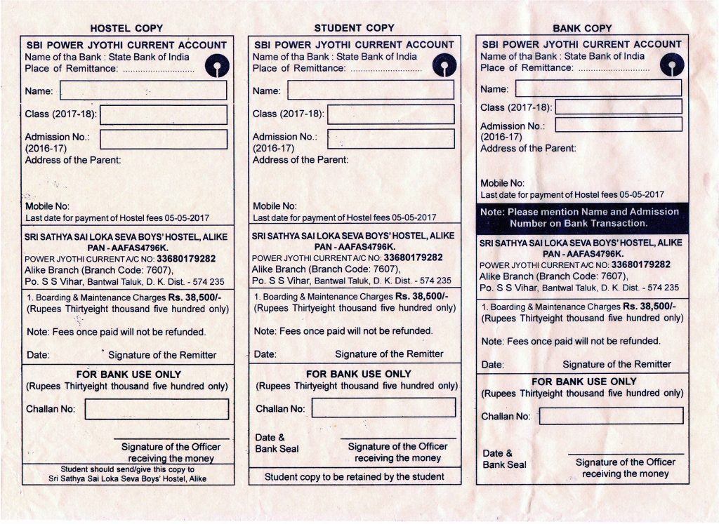 Boarding Charges Challan Sri Sathya Sai Loka Seva Trust, Alike